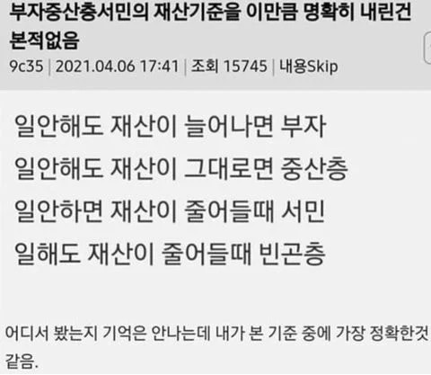 부자 중산층 시민 빈곤층 구분 기준
