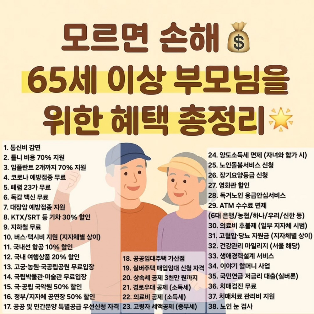 모르면 손해 65세 이상이신 부모님을 위한 혜택 정리